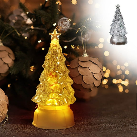 Mbvtdt 5 Inch Acrylic Christmas Tree Lamp,Illuminated Mercury Glass Trees,Gold Lighted Tabletop Christmas Tree Ceramic,Small Handcrafted Sparkling Glass Xmas Decor with LED Light