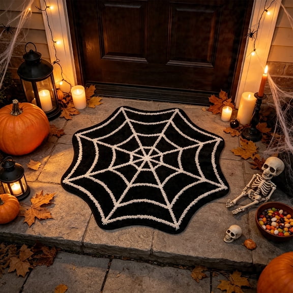 Mbvtdt Alien Halloween Web Floor Mat, Dirt Absorbing Bathroom Mat, Spooky Entrance Floor Decor for Bathroom Entryway Indoor Home Party Styling