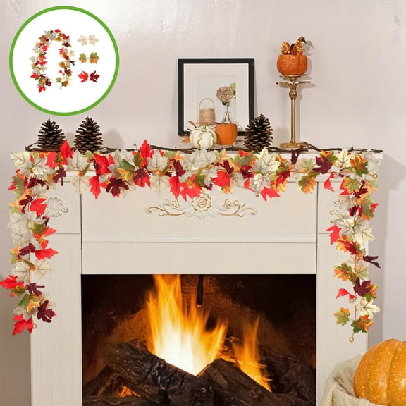 Mbvtdt Artificial Pumpkin Maple Leaves,5Ft Fall Rattan Hanging Garland For Halloween Thanksgiving,Indoor Outdoor Fireplace Mantel Decoration,Maple Vine For Home Front Door Party