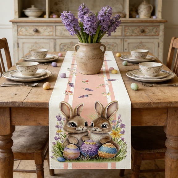 Mbvtdt Bunny Rabbits Flower,Easter Bunny and Egg Tablecloth and Table Runner,Indoor Outdoor Dining Decoration,Holiday Gift Idea