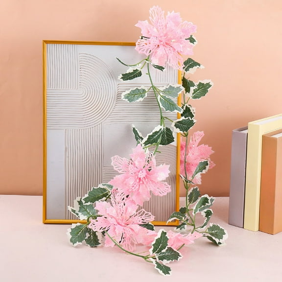 Mbvtdt Christmas Norfolk Pine Garland with Fake Ivy Leaves,1.8M Green Pine and White Edge Rattan for Fireplace Mantle Table Staircase Christmas Home Decor