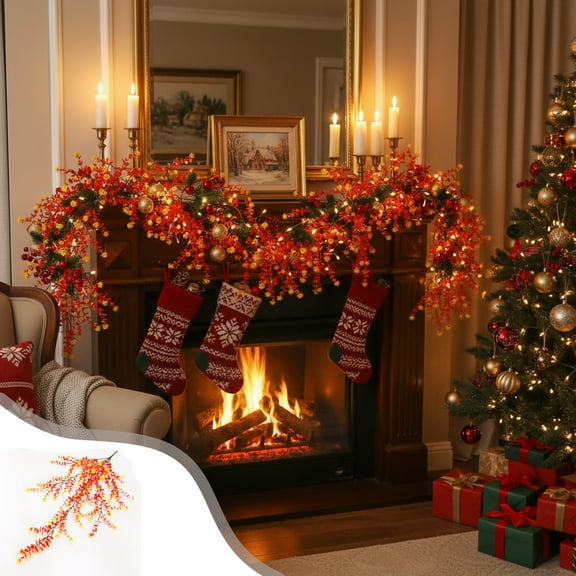 Mbvtdt Christmas Norfolk Pine Garland with Fake Ivy Leaves,Artificial Green Cedar Garland for Mantle Fireplace Door Table Decoration