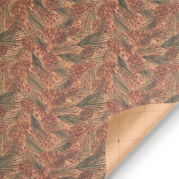 Mbvtdt Christmas Wrapping Paper Roll,Vintage Holiday Gift Wrap with Pinecone and Greenery Design,Double-Sided 17x40 Inch Kraft Paper for Christmas Party Presents and Winter Celebration,J