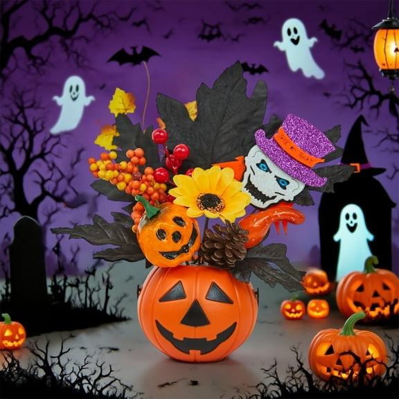 Mbvtdt Fall Pumpkin Decor, Halloween Maple Leaf Simulation Pumpkin, Fall Harvest Festival Ghost Scene Arrangement Ornament for Holiday Display