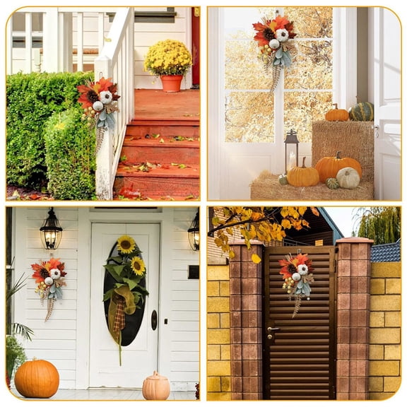 Mbvtdt Fall Wreaths for Front Door and Floral Swag Decor,Artificial Sunflower Hanging Ornament,Thanksgiving Window Display with Autumn Botanical Elements,A