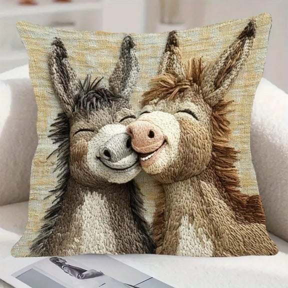 Mbvtdt Funny Donkey Decorative Throw Pillow Covers,Square Pillpw Case Decor,Tapestry Throw Pillow Cover for Living Room Bed Decor,Donkeys French Country Sofa Cushion,Soft Cotton Jacquard Woven,Brown