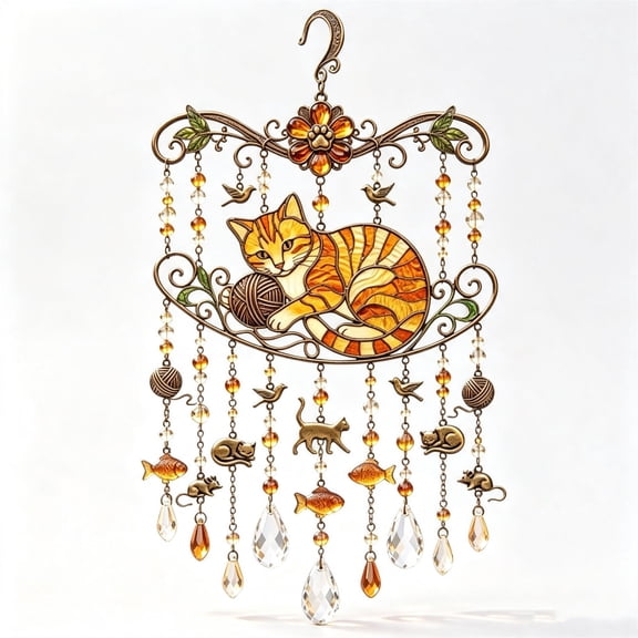 Mbvtdt Graceful Cat Wind Chime,Acrylic Sun Catcher,Catcher's Wind Chime Memorial Gift for Women,Grandma