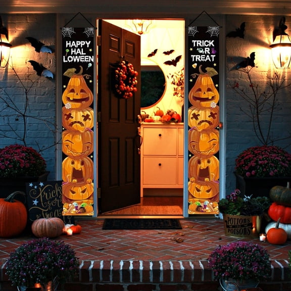 Mbvtdt Halloween Banner and Vintage Halloween Decorations,Party Door Curtain with Vintage Design,Carnival Photo Couplet for Spooky Seasonal Display,D
