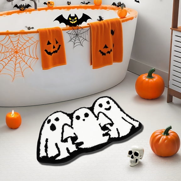 Mbvtdt Halloween Bathroom Rug and Halloween Bath Mat,Ghost Design Non-Slip Bathroom Carpet for Spooky Goth Decor