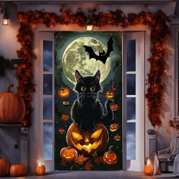 Mbvtdt Halloween Garage Door Cover and Front Door Decor,Spooky Ghost Festival Hanging Cloth,Pumpkin Theme Party Tapestry，C