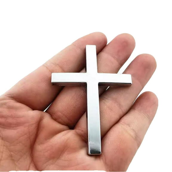 Mbvtdt Metal Christian Cross Sticker,2.5×1.8In 3D Jesus Auto Emblem Badge Decal,Self Adhesive Scratch Covering Cross Stickers Car Accessories,Jesus Stickers for Cars Body Tail(2PC),Silver