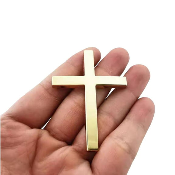 Mbvtdt Metal Christian Cross Sticker,2.5×1.8In 3D Jesus Auto Emblem Badge Decal,Self Adhesive Scratch Covering Cross Stickers Car Accessories,Jesus Stickers for Cars Body Tail(2PC),Gold