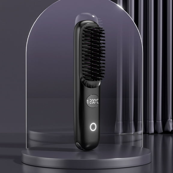 Mbvtdt Portable Cordless Straightener Brush,025 New 5 in 1 Multifunctional Hair Straightener Brush with LCD Display,New USB Negative Ion Hair Straightening Comb,for Touch-ups,Anti-Scald,Black