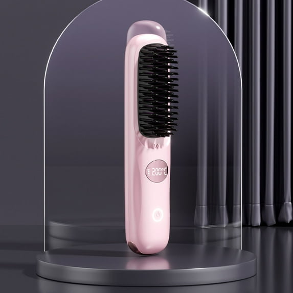 Mbvtdt Portable Cordless Straightener Brush,025 New 5 in 1 Multifunctional Hair Straightener Brush with LCD Display,New USB Negative Ion Hair Straightening Comb,for Touch-ups,Anti-Scald,Pink