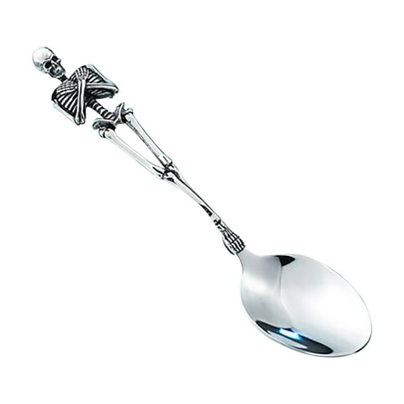 Mbvtdt Skull Silverware Set and Halloween Spoons Collection,Stainless Steel Skeleton Forks Spoons,Goth Tableware Flatware,A