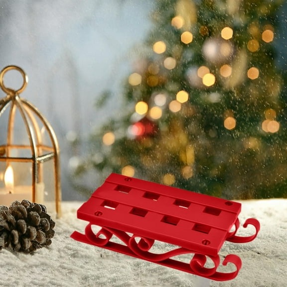 Mbvtdt Wooden Christmas Sleigh Car Ornament, Mini Santa Ski Decor with Plastic Reindeer and Cart for Tabletop Holiday Xmas Village Display