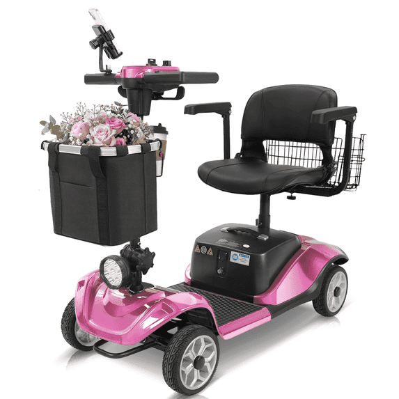 Mbxcooter 15 Miles 4-Wheel Mobility Scooter for Adults/Seniors, Foldable Compact Elderly Scooter with Removable Basket, Cup Holder, 350W Powered Electric Wheelchair Device w/360WH Battery