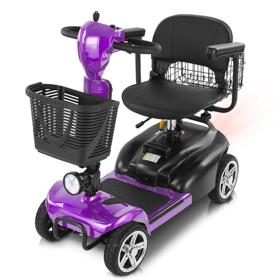 Mbxcooter 15 Miles 4 Wheels Mobility Scooter for Adults&Seniors Up to 300LBS,350W Electric Powered Wheelchair Device with Extended Battery,Dual Baskets,Rotating Seat,Compact Mobile for Travel,Purple