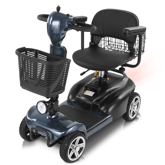 Mbxcooter 15 Miles 4 Wheels Mobility Scooter for Adults&Seniors Up to 300LBS,350W Electric Powered Wheelchair Device with Extended Battery, Dual Baskets, Rotating Seat,Compact Mobile for Travel,Gray