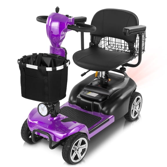 Mbxcooter 15 Miles 4 Wheels Mobility Scooter for Adults&Seniors Up to 300LBS,350W Electric Powered Wheelchair Device with Extended Battery,Dual Baskets,Rotating Seat,Compact Mobile for Travel,Purple