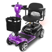 Ecomobi 15 Miles 4 Wheels Mobility Scooter for Adults&Seniors Up to 300LBS,350W Electric Powered Wheelchair Device with Extended Battery,Dual Baskets,Rotating Seat,Compact Mobile for Travel,Purple