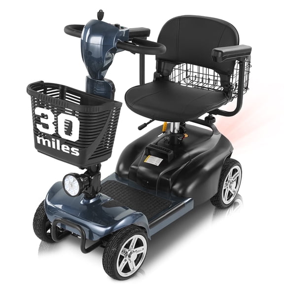Mbxcooter 4 Wheel Mobility Scooter for Adults&Seniors,30 Miles Lightweight Electric Scooter with Removable Battery,350W Electric Powered Wheelchair Device for Trave,Dual Baskets,Rotating Seat,Gray