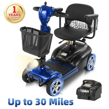 Mbxcooter 4 Wheel Mobility Scooter for Adults/Seniors,15-45 Miles Folding Electric Mobility Scooter,350W Electric Powered Wheelchair Device,Long Range Power Extended Battery,Dual Baskets