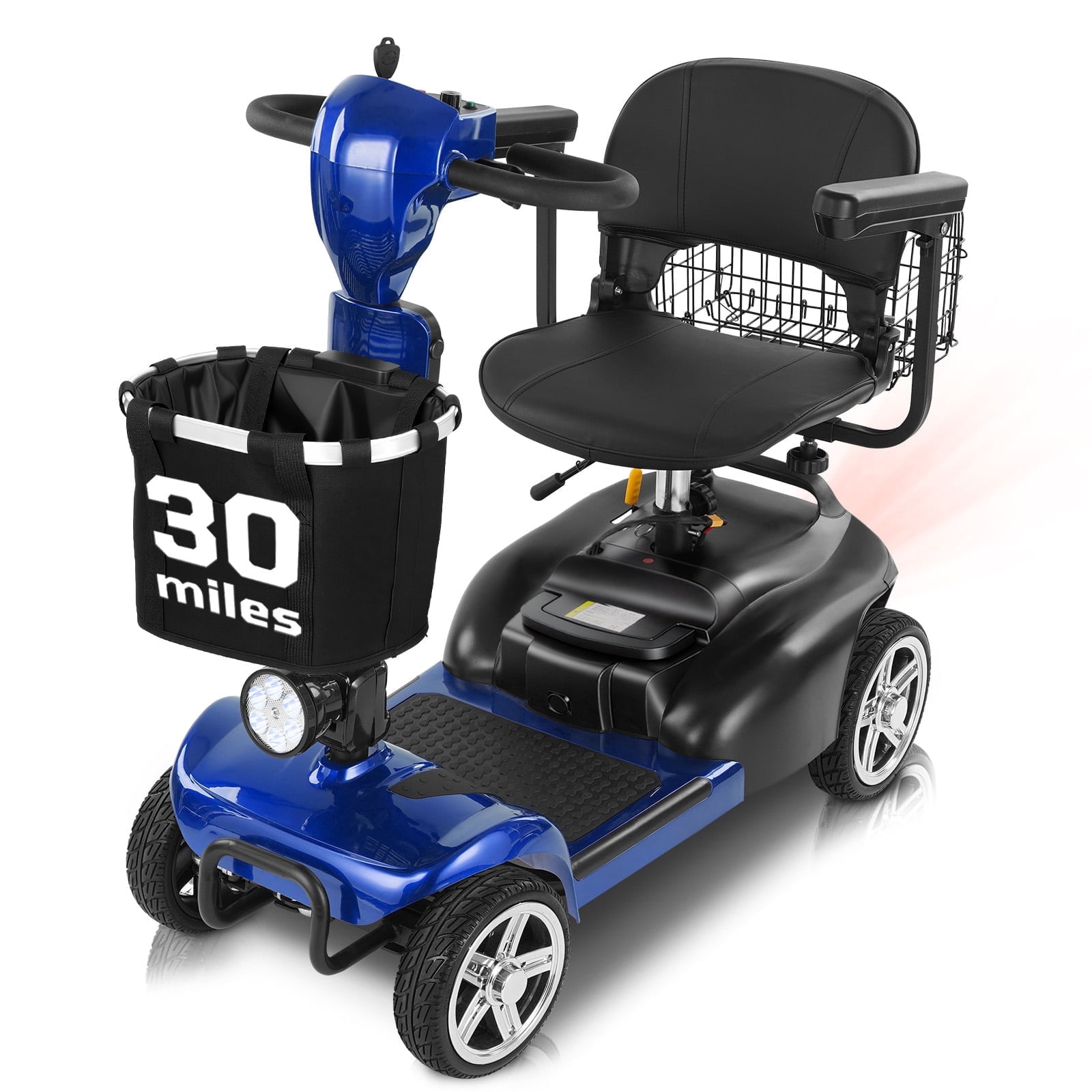 Ecomobi 4 Wheel Mobility Scooter for Adults/Seniors,15-45 Miles Folding Electric Mobility Scooter,350W Electric Powered Wheelchair Device,Long Range Power Extended Battery,Dual Baskets