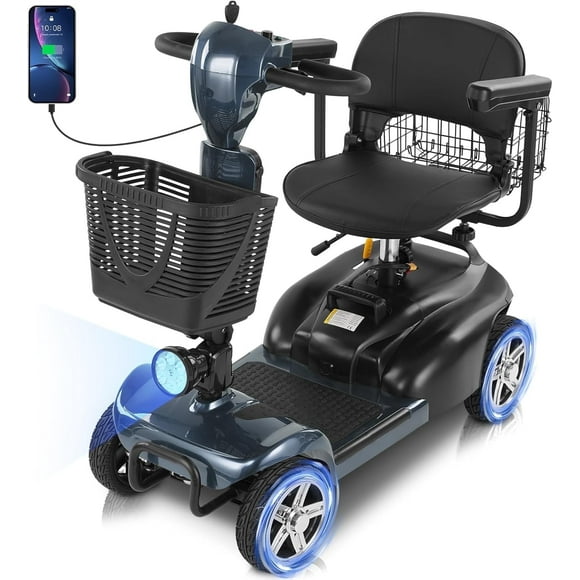 Mbxcooter 15 Miles Mobility Scooter,4-Wheel Mobility Scooter for Adults,Seniors,350W Electric Powered Wheelchair Device,Compact Duty Mobile for Travel with Dual Baskets, Rotating Seat