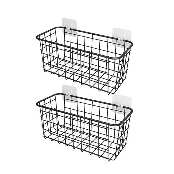 Mbxmh Wire Shelving Clearance! Kitchen Hanging Basket Wall Mounted Storage Basket Kitchen Bathroom Perforated Storage Basket Storage Basket Shelf 2Pc, 2 Shelves, 4 Hooks