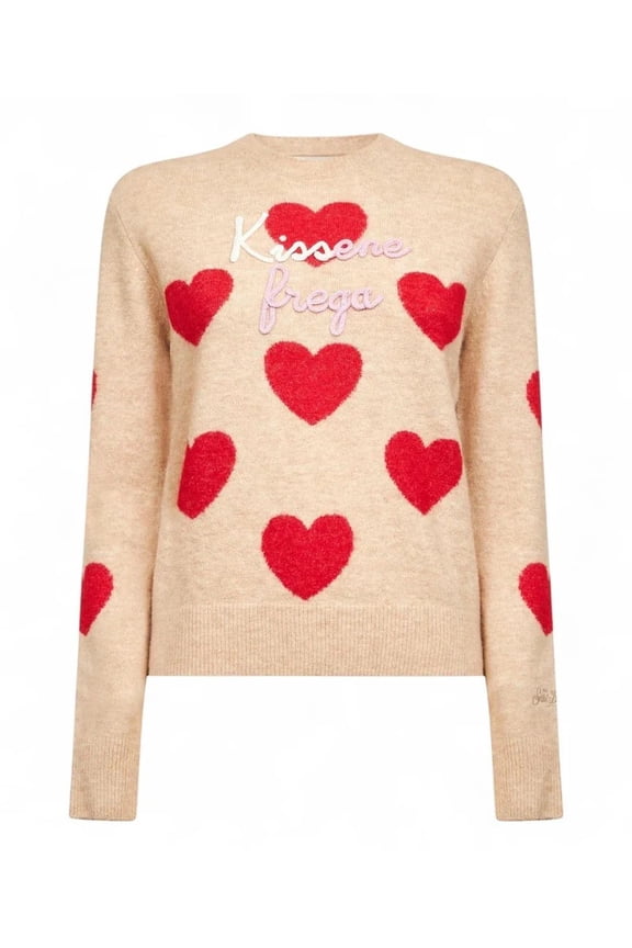Beige Alpaca Sweater With Heart Motifs (Women's)