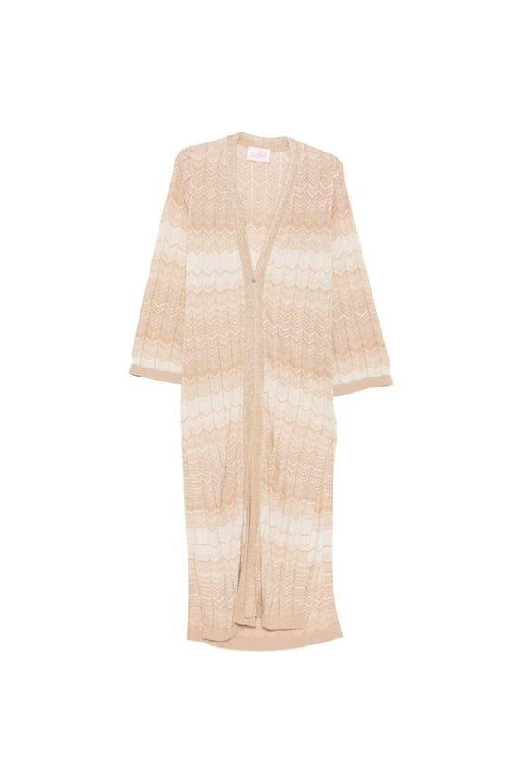 Chevron Knit Open-Front Cardigan With Gradient Pattern (Women's)