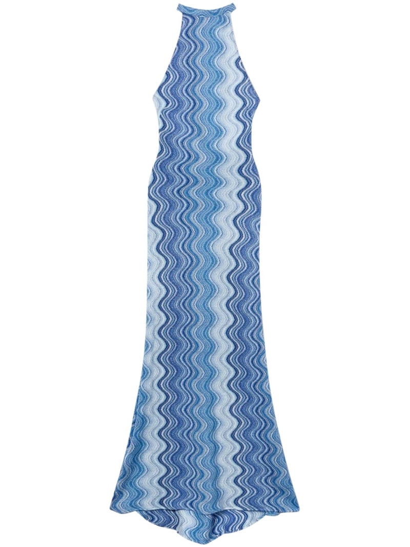 Mc2 Saint Barth Halter Neck Maxi Dress With Wavy Abstract Pattern (Women's)