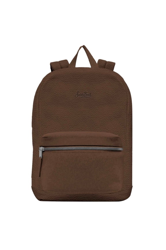 Men's Textured Brown Backpack With Rounded Top Black