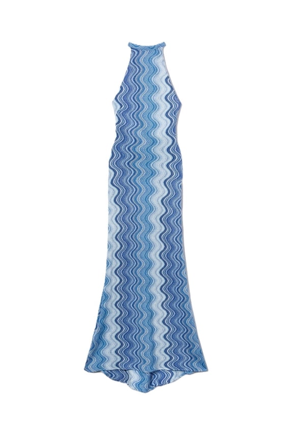 Wavy Abstract Pattern Maxi Dress With Halter Neckline (Women's)