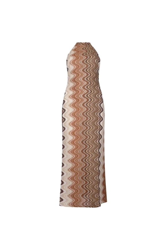 Wavy Pattern Sleeveless Maxi Dress With High Neckline (Women's)