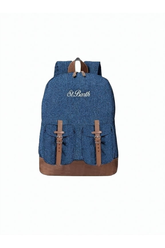 Women's Medium Backpack With Textured Blue Fabric Blue