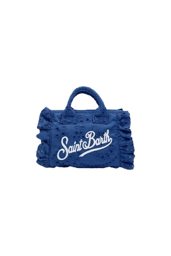 Women's Rectangular Handbag With Eyelet Embroidery And Ruffled Edges Blue