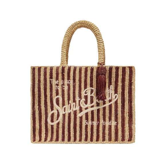 Mc2 Saint Barth Women's Rectangular Woven Tote Bag With Textured Logo Neutrals