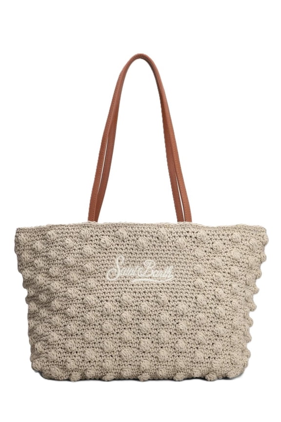 Women's Textured Knitted Tote Bag With Contrasting Handles Neutrals