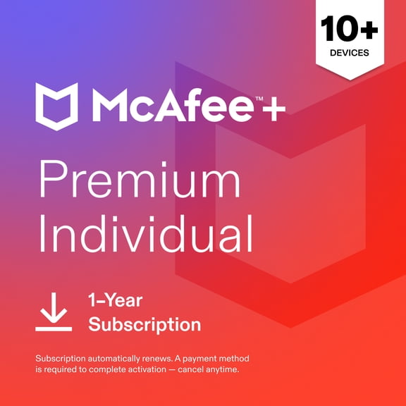 McAfee+ Premium (Unlimited Devices) Antivirus Software with Scam Protection (1-Year Subscription with Auto-Renewal)