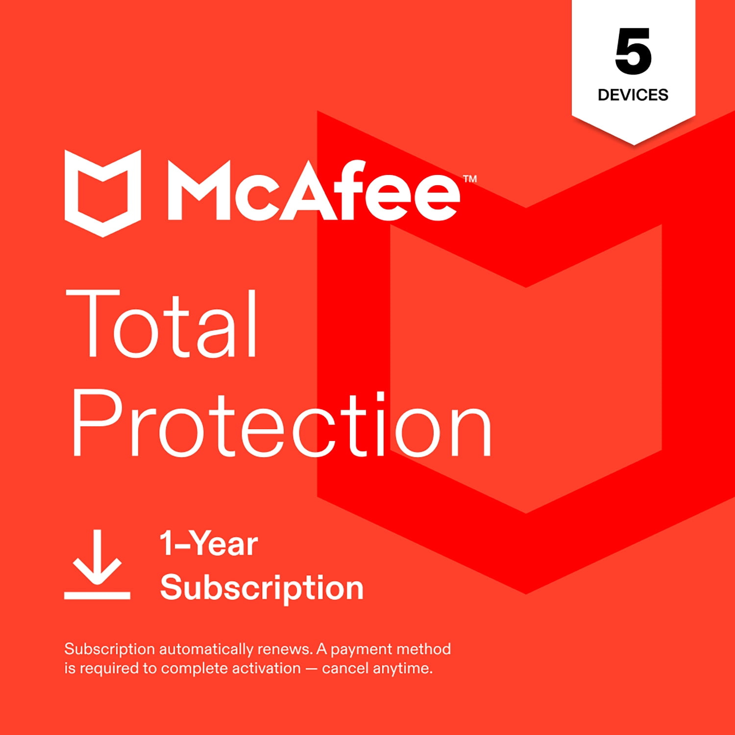 McAfee - Total Protection (5-Device) Antivirus Software with Scam Protection (1-Year Subscription with Auto-Renewal) deal from Walmart