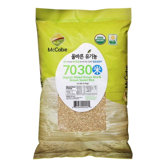McCabe Organic 7030 Brown Rice & Brown Sweet Rice - Organic Brown Sweet Rice | Rich with Fiber & Minerals | USDA and CCOF Certified | Product of USA | 12Lbs