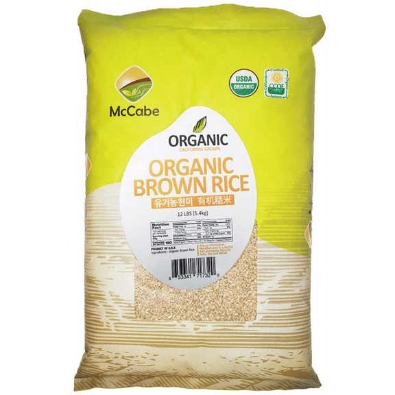 McCabe Organic Brown Rice - Brown Rice Organic | Rich with Fiber & Minerals | USDA and CCOF Certified | Product of USA | 12Lbs