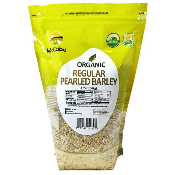 McCabe Organic Regular Pearled Barley - Pearled Barley Organic | Rich with Fiber & Minerals | USDA and CCOF Certified | Product of USA | 3Lbs