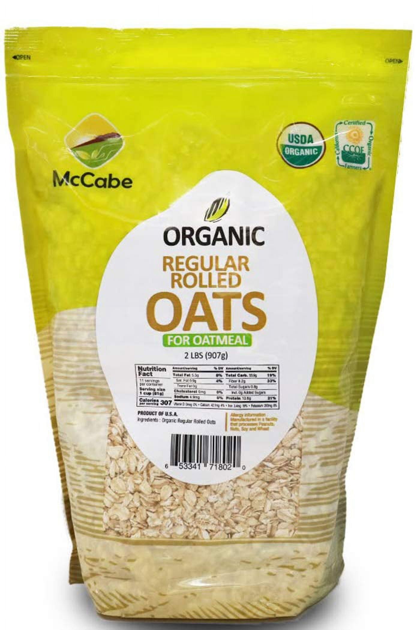 McCabe Organic Regular Rolled Oats - Whole Rolled Oats Bulk | Rich with Fiber & Minerals | Product of USA | 2 Lbs