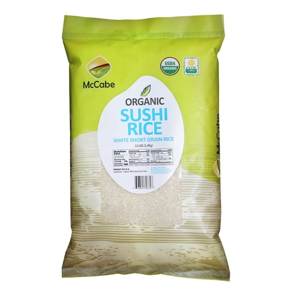 McCabe Organic Short Grain White Sushi Rice - 12Lbs | USDA and CCOF Certified Sticky White Rice | Product of USA