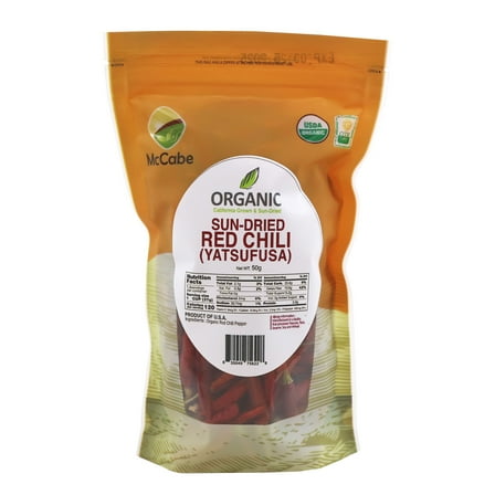 McCabe Organic Sun-Dried Red Chili Pepper - Dried Japanese Variety Chili Peppers | Rich with Vitamin D & Minerals | USDA and CCOF Certified | Product of USA | 50g (Japanese Pepper/Yatsufusa Variety)