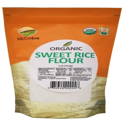 McCabe White Sweet Rice Flour - Glutinous Rice Flour for Baking | Gluten Free USDA and CCOF Certified Organic White Rice Flour | Product of USA |  1 lb