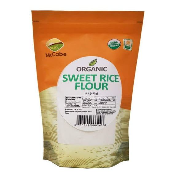 McCabe White Sweet Rice Flour - Glutinous Rice Flour for Baking | Gluten Free USDA and CCOF Certified Organic White Rice Flour | Product of USA | 1 lb